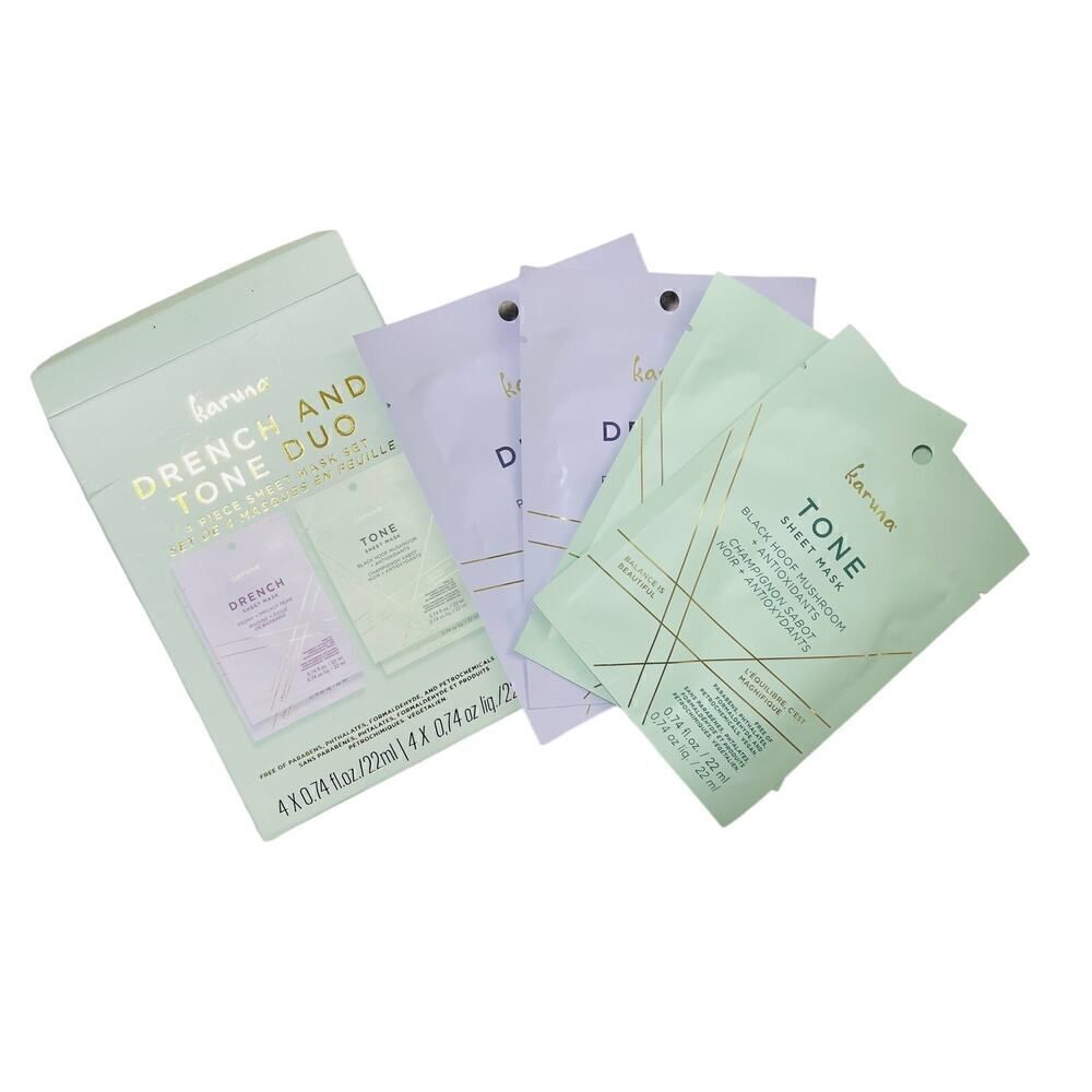 Karuna Drench & Tone Duo 4 Piece Sheet Mask Set Exp 6/25 Paraben Vegan